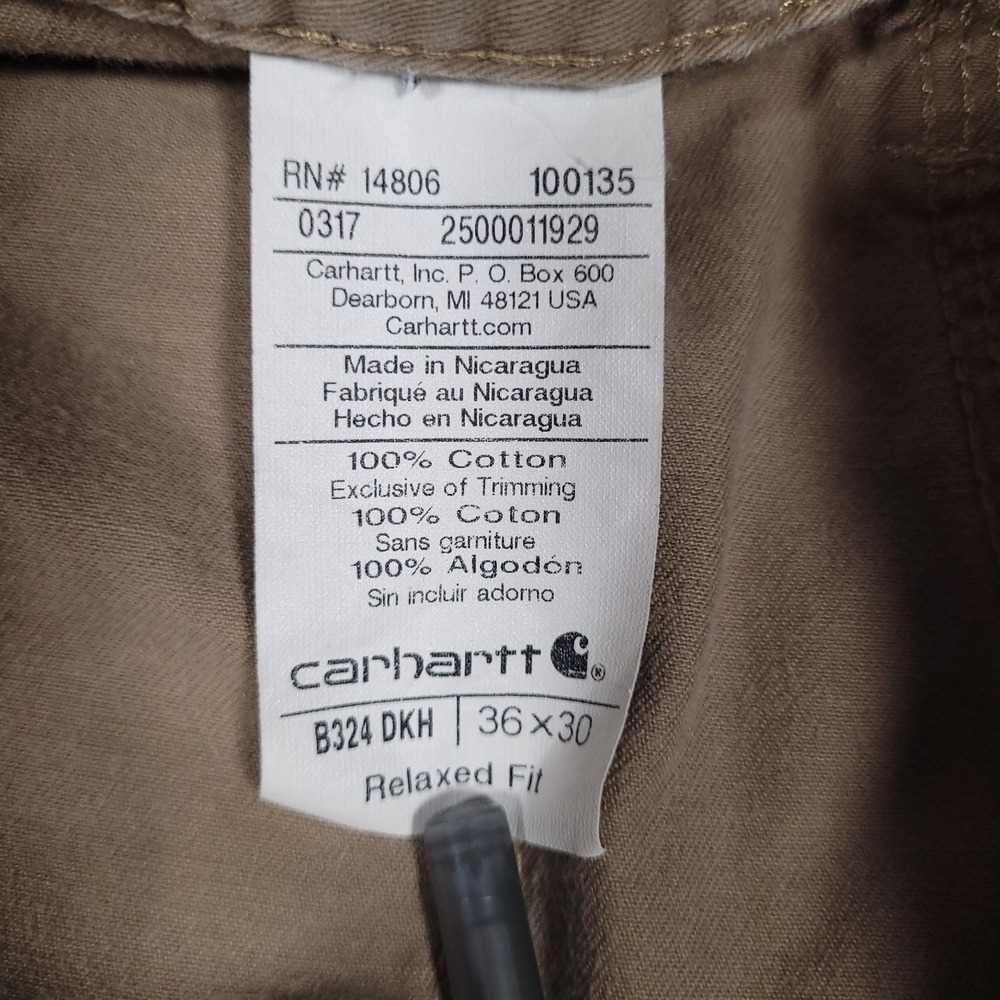 Carhartt Carpenter Pants Mens 36x30 Tan 100% Cotton Relaxed Fit Workwear Utility - Picture 9 of 12
